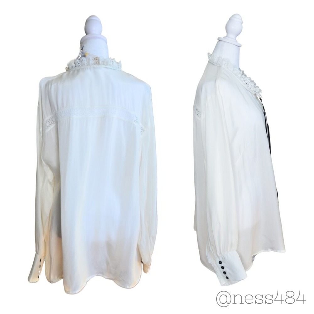 Cache Coeur White Lace Trimmed Ruffle Neck Long Sleeve Maternity Blouse Top XL - Picture 2 of 4
